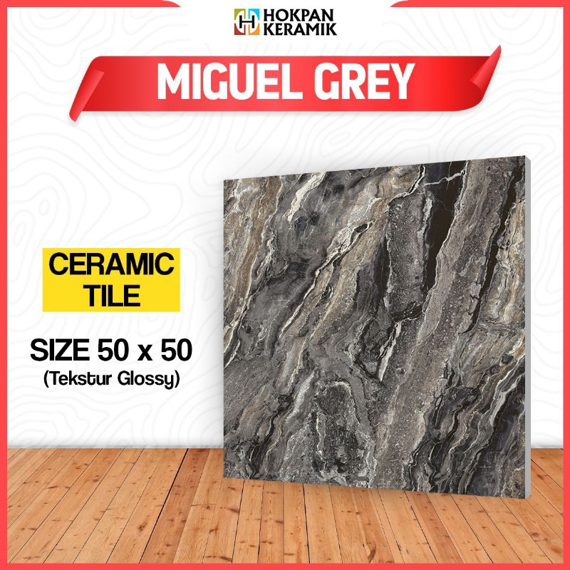 Keramik Motif Marmer Hitam Miguel Grey 50X50 - Hokpan Keramik Glossy