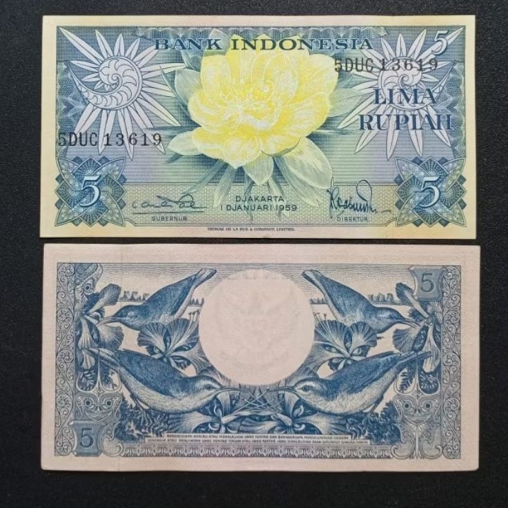 Uang Kertas Kuno Indonesia 5 Rupiah Tahun 1959