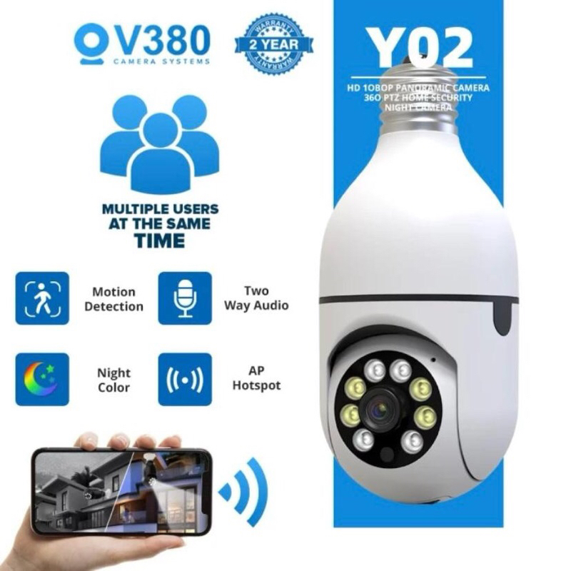 V380 Y02 CCTV Wifi 1080P Tersembunyi Tanpa Kabel CCTV Mini Mendukung Two-Way Audio Night Vision Colo