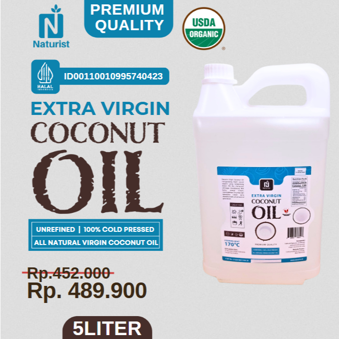 

NATURIST VCO 5 Liter Minyak Kelapa Murni / Extra Virgin Coconut Oil / Coconut Oil Minyak VCO 5000ML