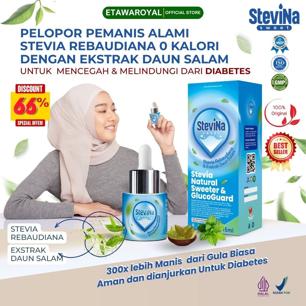 

Stevina Sweet Pemanis Stevia Alami 0 Kalori plus Herbal Daun salam Pengganti Gula Untuk Mencegah dan Melindungi dari Diabetes Kemasan 15ml Paket 1 Botol