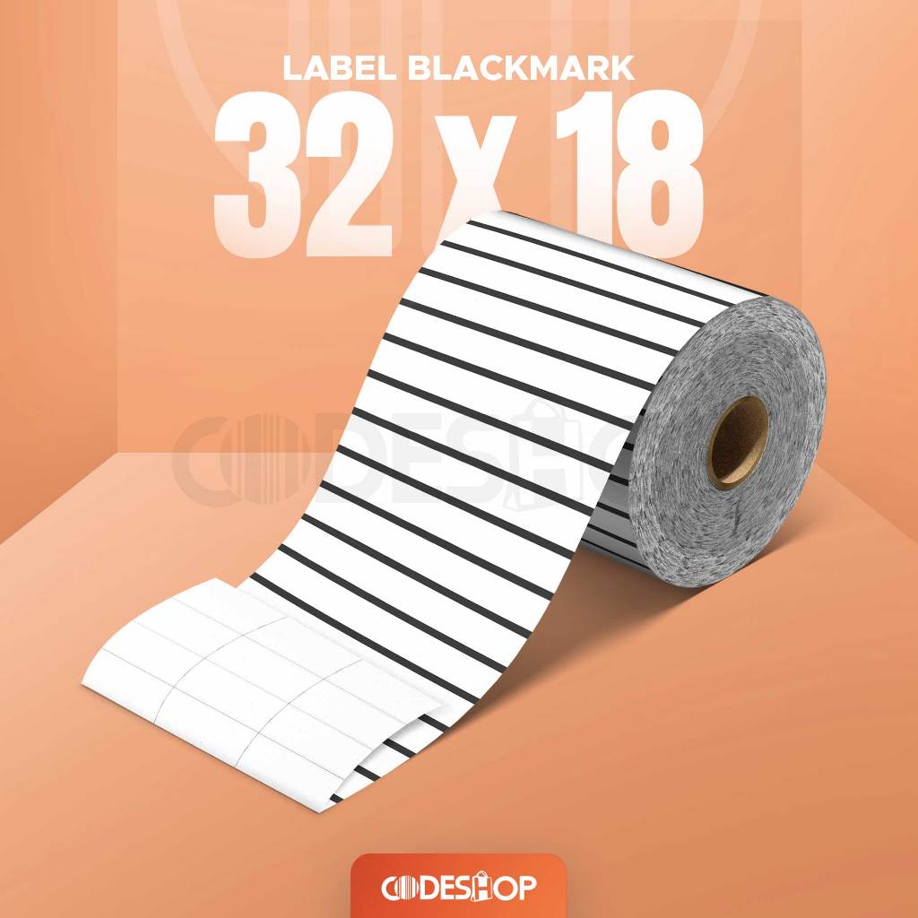 

Label Stiker Semicoated 32x18 mm Codeshop 3 Line isi 10000 Pcs Blackmark Full Mark Sensor Semicoat