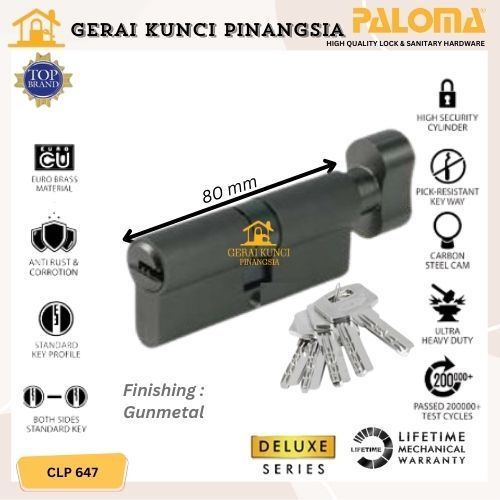 Kunci Knob Cylinder PALOMA CLP 647 DELUXE KC-CK 80MM - Computer Key Finish Gunmetal