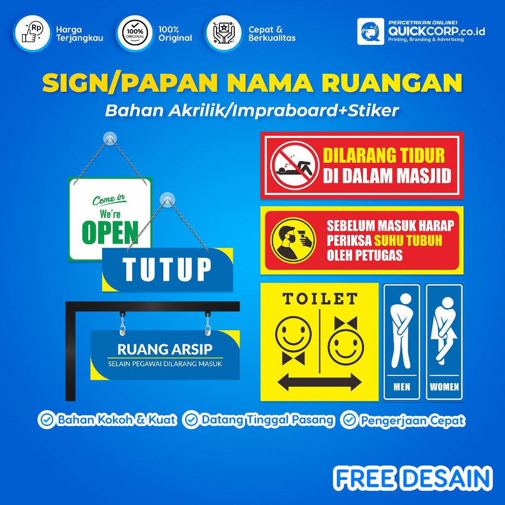 

Sign / Papan Nama Ruangan Custom - Sign Akrilik dan Impraboard Minimalis untuk Kantor, Rumah, DLL