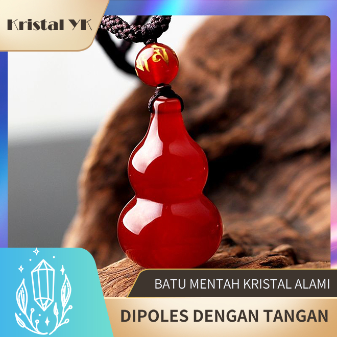 Icy Alami Batu Akik Merah Calabash Liontin Carnelian Kecil Calabash Fu Lu Shuangquan Pria dan Wanita