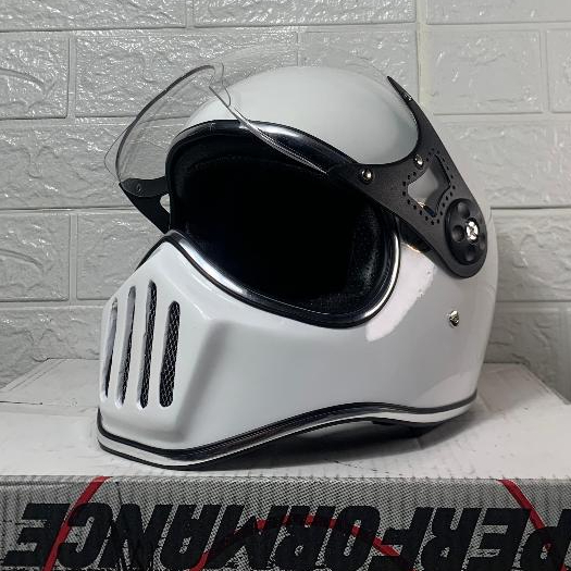 Helm Cakil Custom List Chrome Putih + Visor