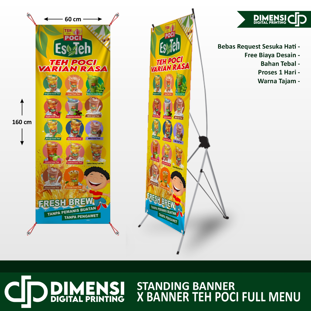 Spanduk Teh Poci / standing banner teh poci / es teh poci / spanduk jualan teh poci