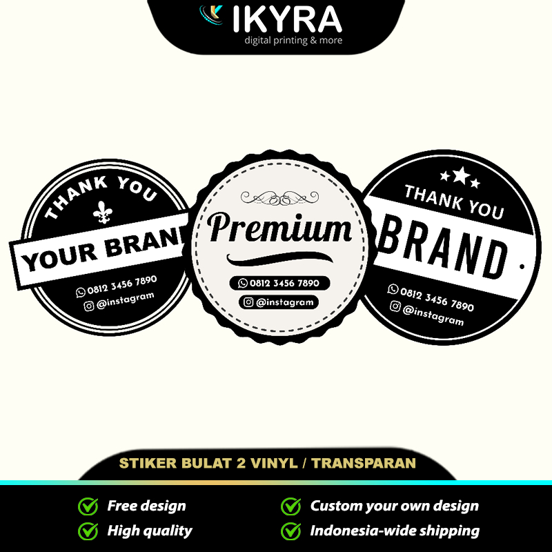 

Cetak Stiker Custom Transparan Vinyl Waterproof Anti Air Logo Print Sticker Olshop Jualan Makanan Free Design