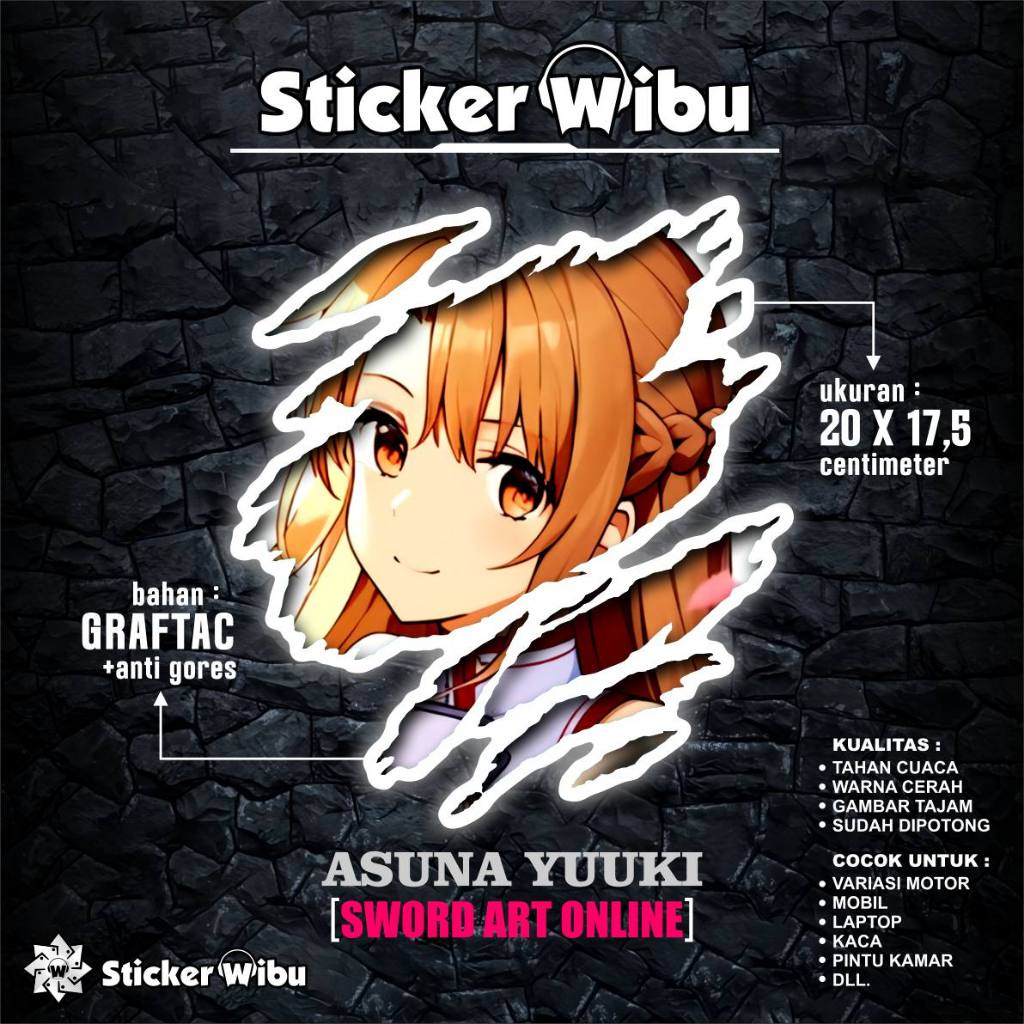 STIKER ANIME UNIVERSAL ASUNA YUUKI ANIME UNTUK MOTOR.MOBIL PC LAPTOP  DLL. BISA CUSTOM GAMBAR LAIN