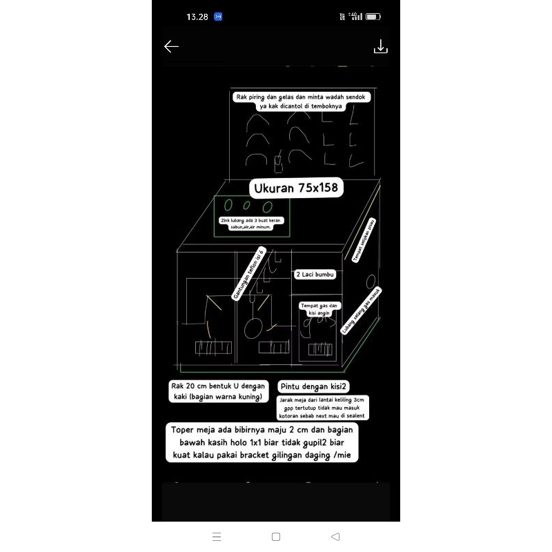 meja dapur custom bahan aluminium dan lemari aluminium