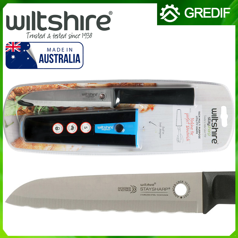 Wiltshire Staysharp Knife Wavy 15 cm Multi Purpose Utility Stainless Steel Sharp Blade with Self Sha