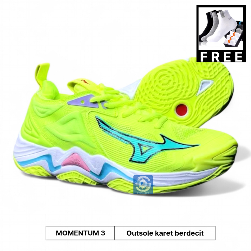 [COD] Sepatu volly mizuno momentum 3 low Wanita ukuran 37-41 sepatu decit free kaos kaki
