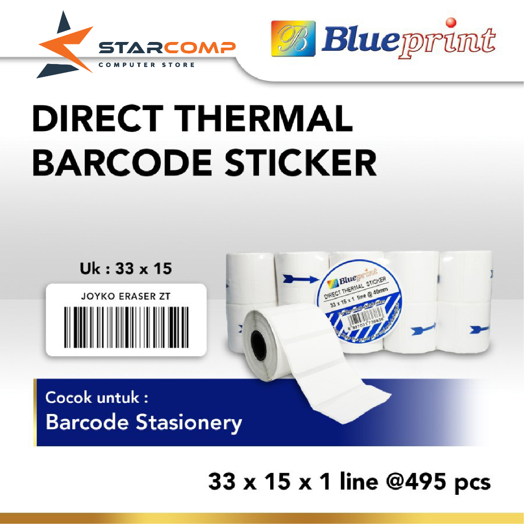 

Blueprint Kertas Label Sticker 33x15 mm 1 Line Direct Thermal Sticker 495pcs