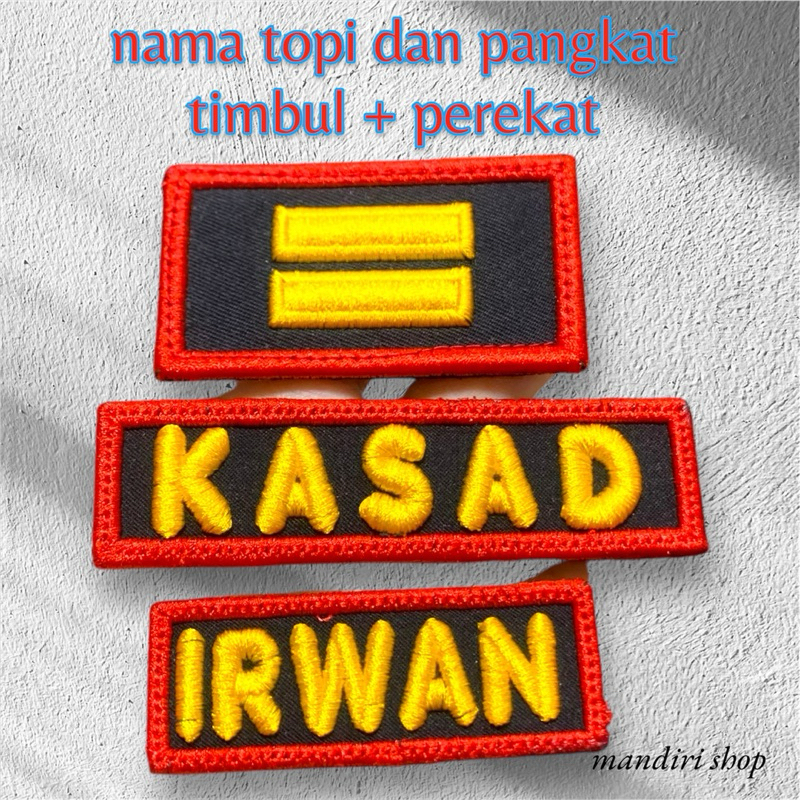 bordir nama topi dan pangkat + perekat timbul