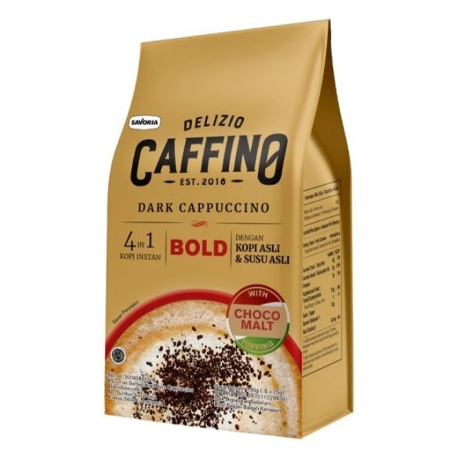 

caffino dark cappucino 4in1 bold kopi kapucino dengan topping choco malt isi 6 sachet x 25g