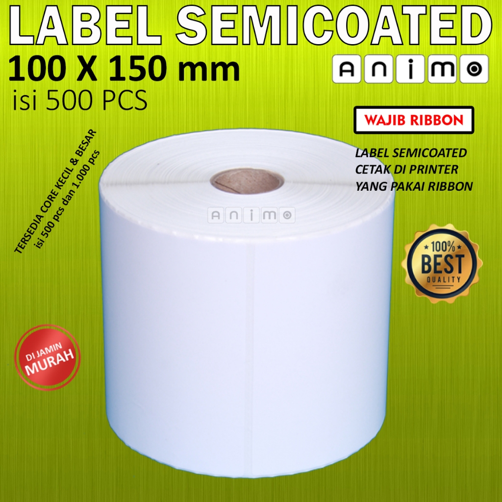 

LABEL SEMICOATED 100X150 = 500 PCS - STIKER SEMICOATED 10X15 CM - LABEL BARCODE A6 100 X 150 MM =
