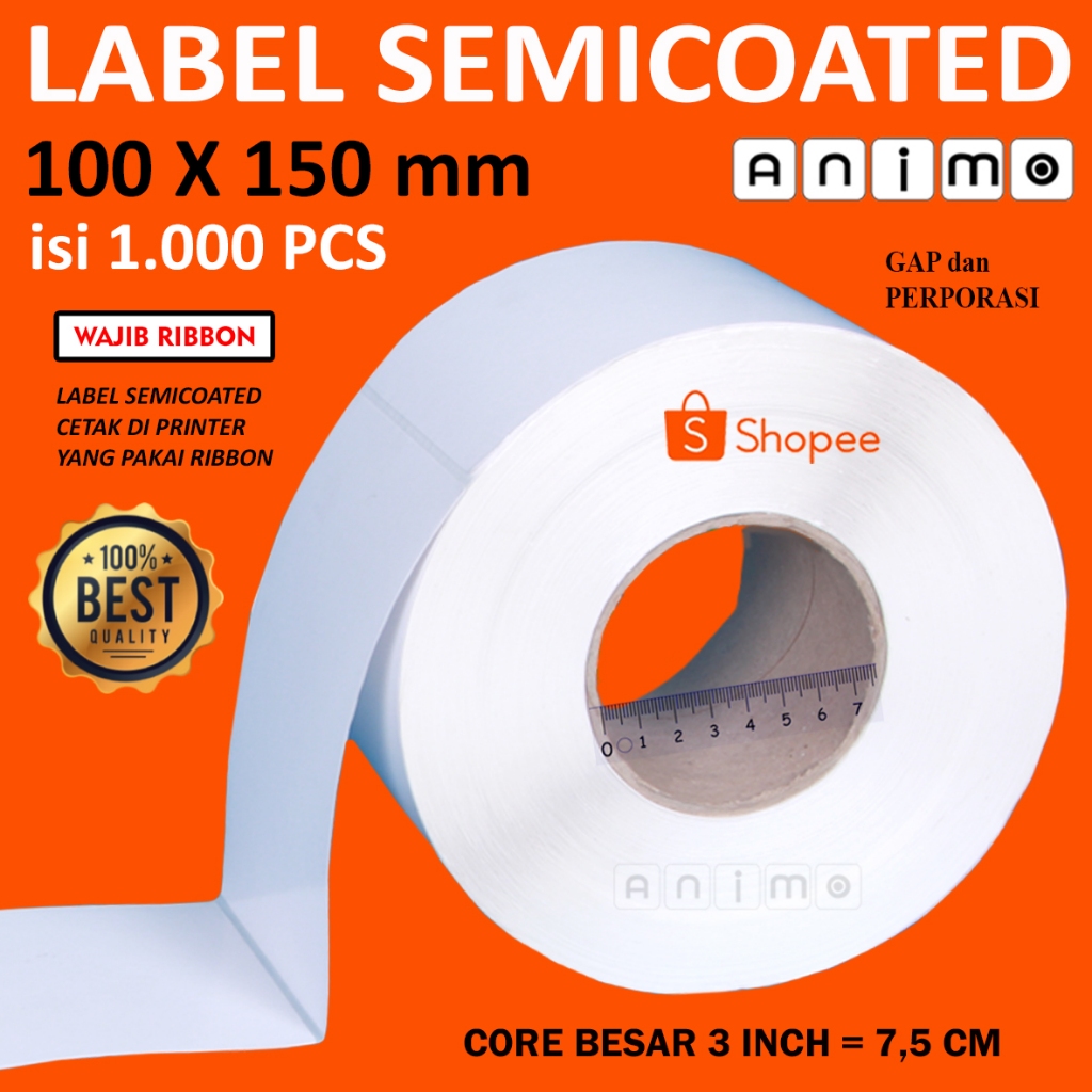 

LABEL SEMICOATED 100 x 150 - LABEL BARCODE Semicoated 100X150 MM - Stiker Barcode Industri Core Besar 10X15 cm ISI 1000 PCS