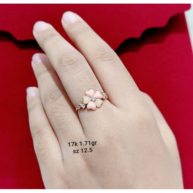 Cincin emas 75 hati pink