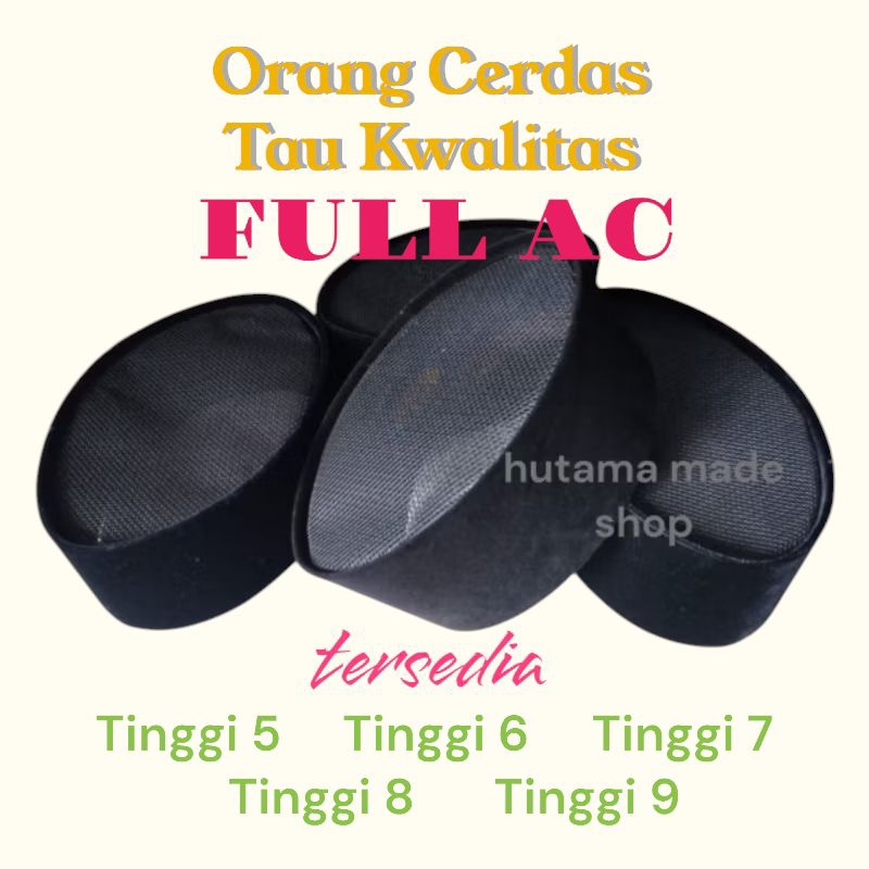 PECI FULL AC SONGKOK HITAM TINGGI 5 6 7 8 9 CM POLOS PENDEK KOPYAH PECI CAK LONTONG TINGGI 5 6 7 8 K