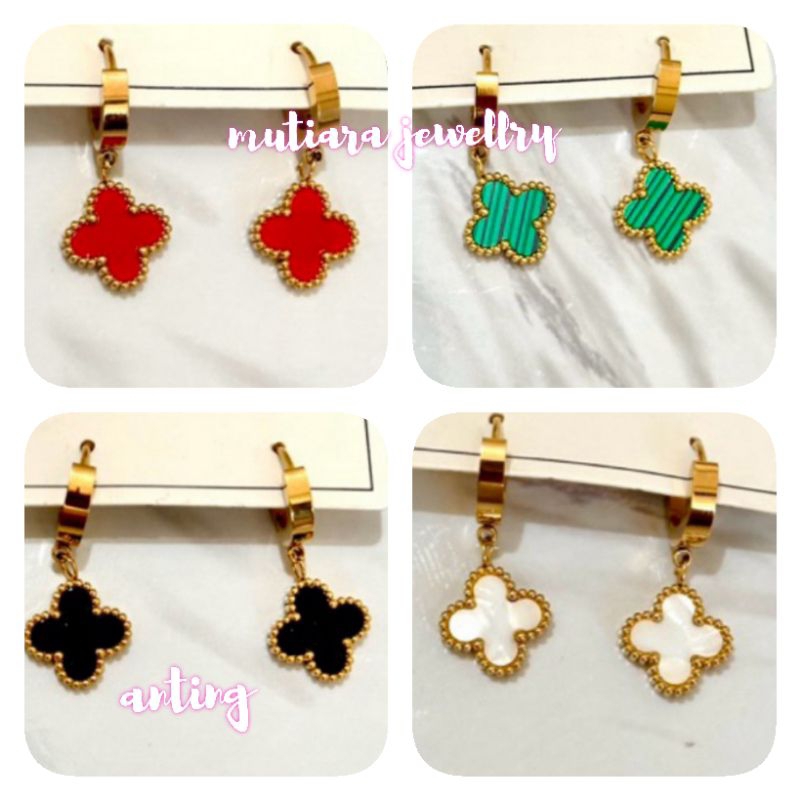 Anting clover gantung titanium anti karat