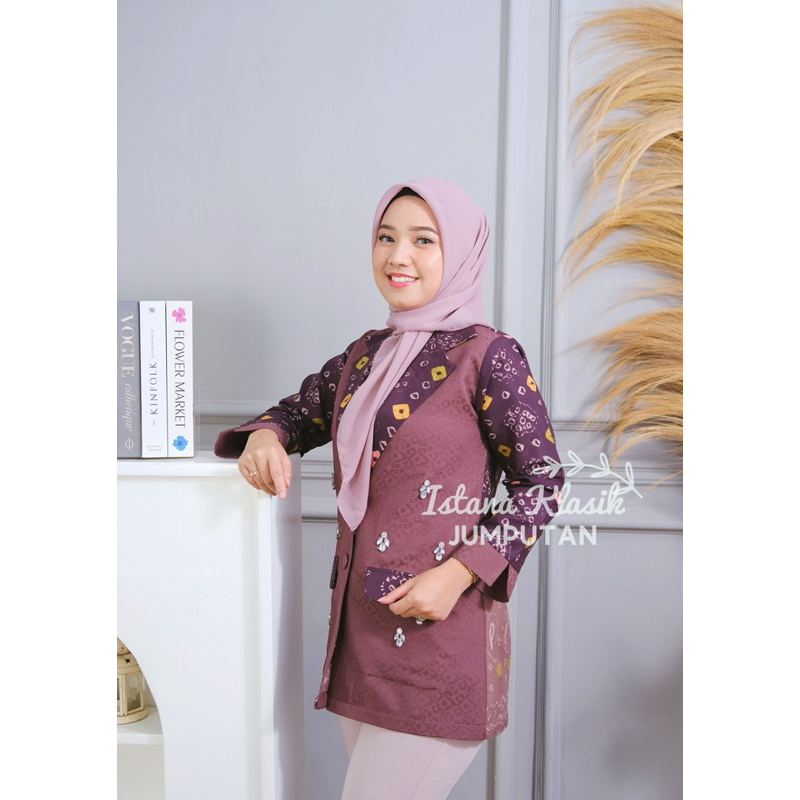 TUNIK JUMPUTAN PALEMBANG HELENA BLAZER ATASAN JUMPUTAN KOMBINASI BY ISTANA KLASIK BATIK KERJA BATIK 
