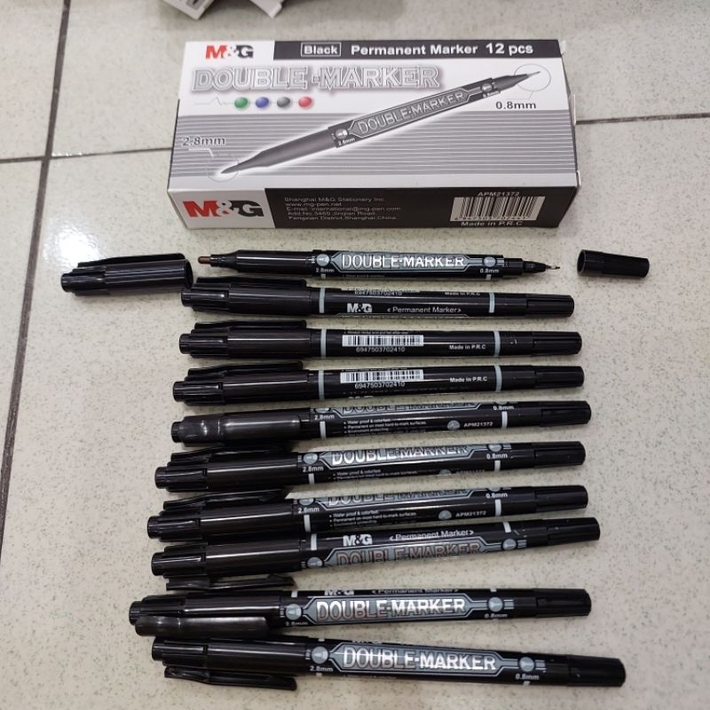 

Permanet Marker Double Tips Quick Dry Merk M&G Spidol Permanen 2 Mata