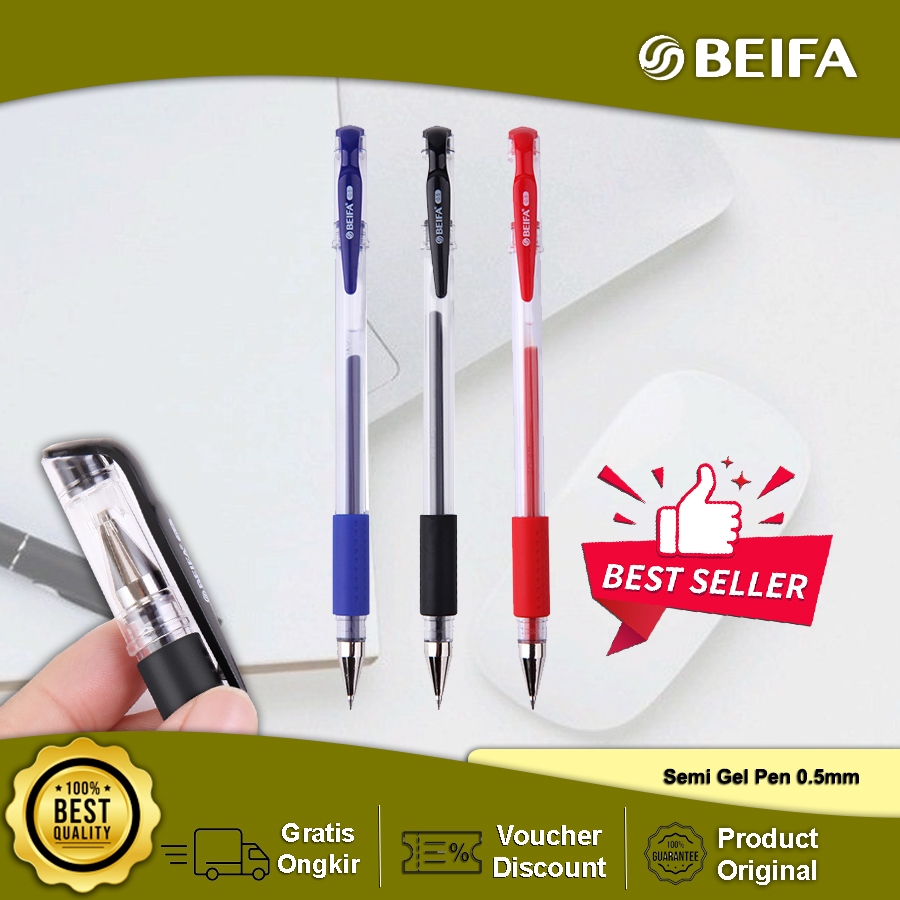

Beifa Gel Pen / Pulpen Gel Quick Dry 0.5mm Bullet Tip Hitam / Biru GA807
