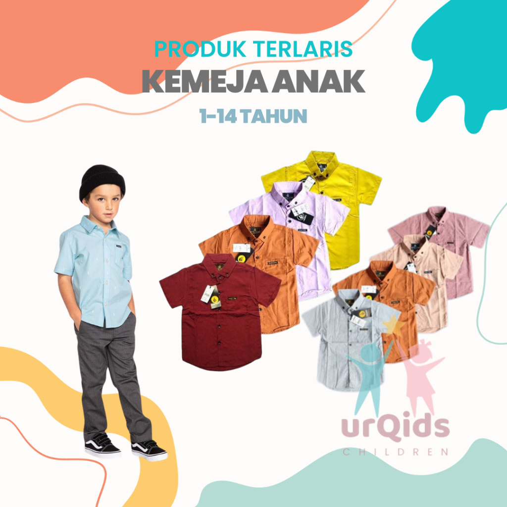 Urqids - Kemeja anak cowok tanggung casual import| Hem anak laki laki lengan pendek umur 1 - 14 tahu