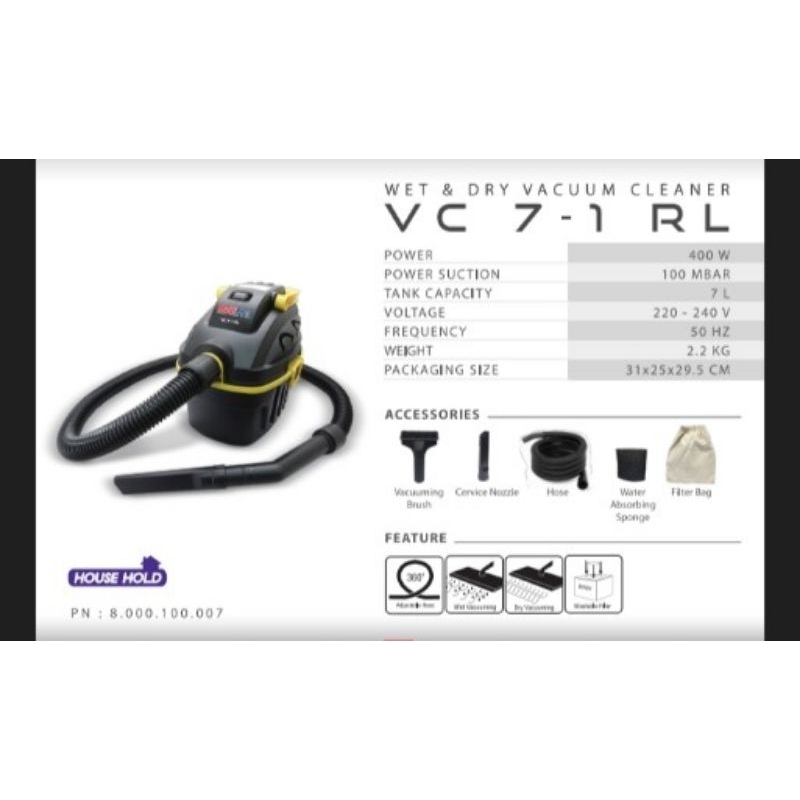 House Hold Wet & Dry Vacuum Cleaner VC7-1RL