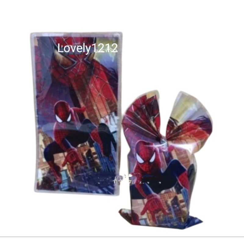 Plastik Snack Ulang Tahun Spiderman  22x40 / Plastik Souvenir / Plastik Bingkisan Ulang Tahun Isi 10