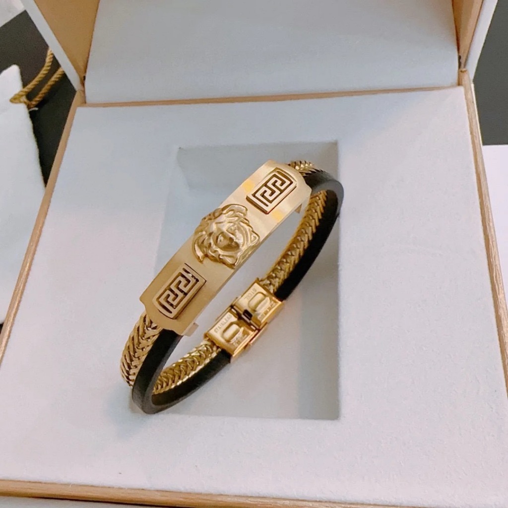 ❤️COD 17k emas asli 】Versace Dumesa logo gelang kulit sapi dengan tali tangan