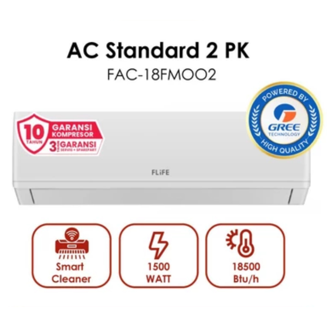 FLIFE by GREE AC 2 PK Standard - Turbo Mode - LED Display - Smart Cleaner - Model FAC-18FMOO3