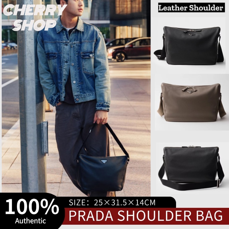 Prada Men's Leather Shoulder Bag Tas Selempang Kulit Pria/Tas Selempang Resleting