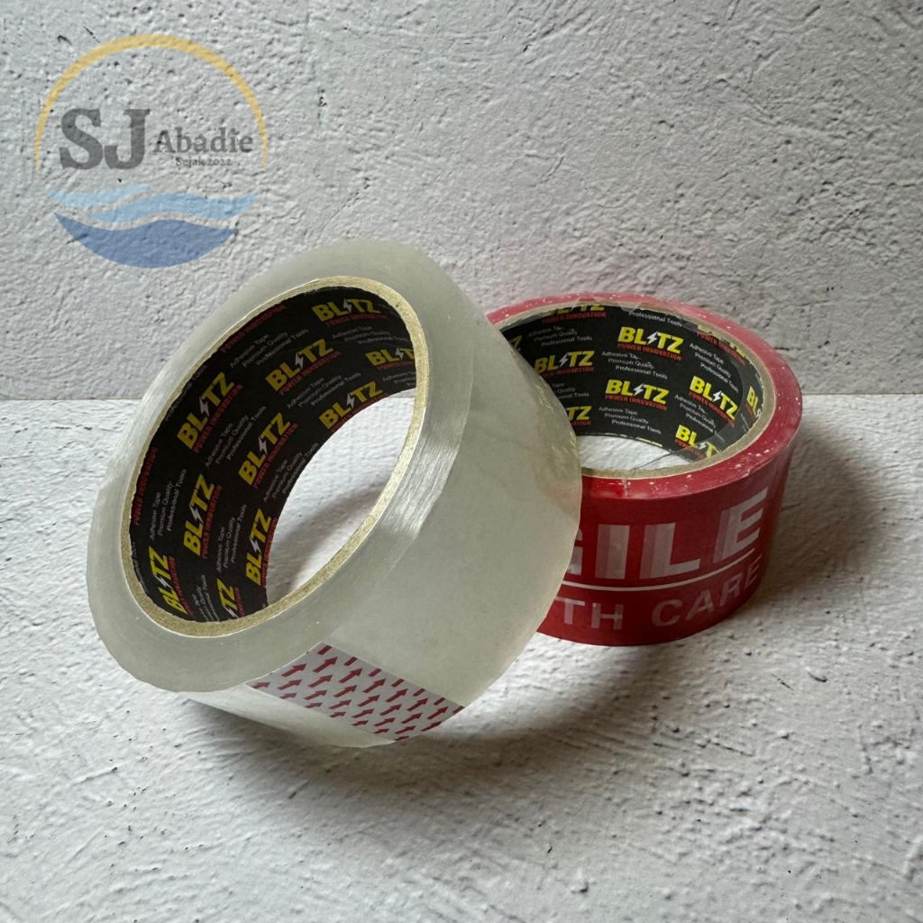 

(1 PC) BLITZ Isolasi Lakban OPP Serbaguna Bening / Fragile Merah 2 Inch | SJ ABADIE |