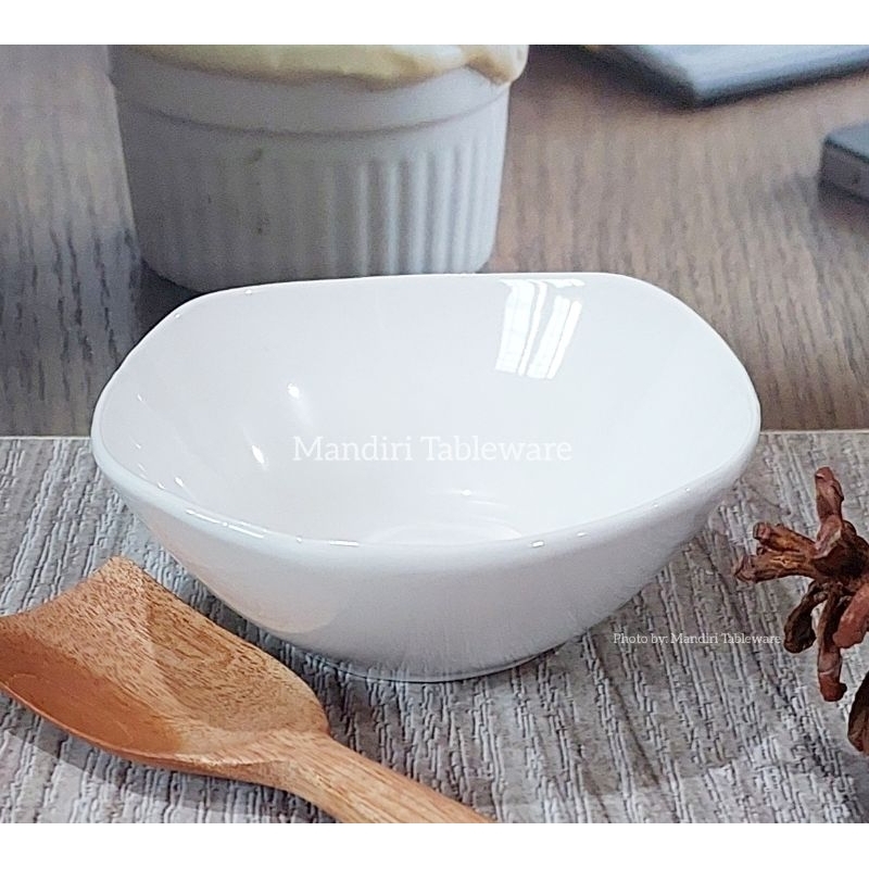 6 Pcs Mangkok Cuko Pempek Keramik | Ukuran kecil 4,25 cm | Model Wave | Putih Polos | Best Quality