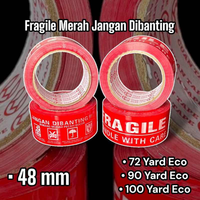 Lakban Fragile Merah 100 yard | Lakban Fragile 48mm x 100yard | Lakban Fragile 2 Inch