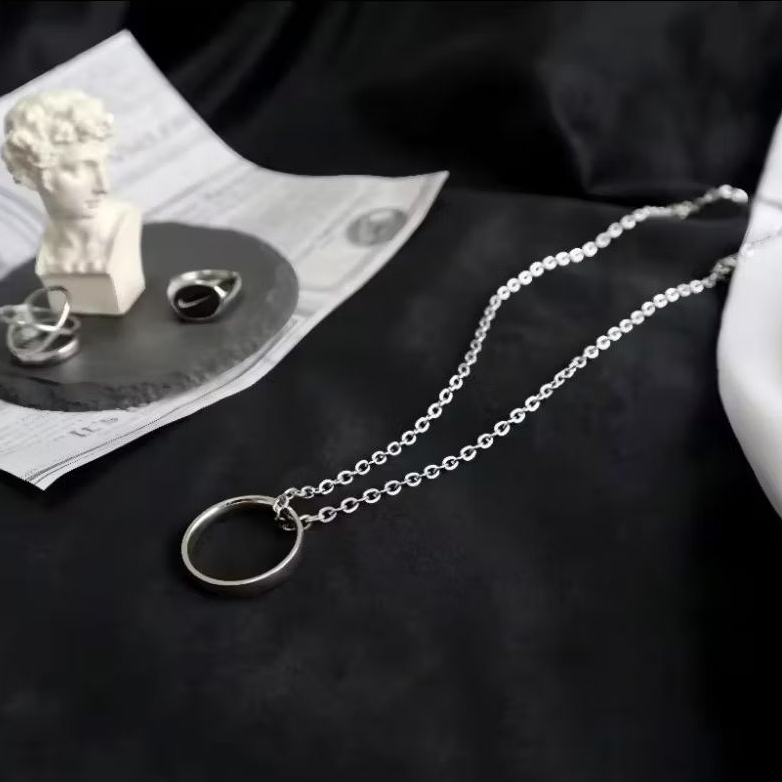 KALUNG TITANIUM RANTAI PRIA KEREN LIONTIN CINCIN FULL SILVER