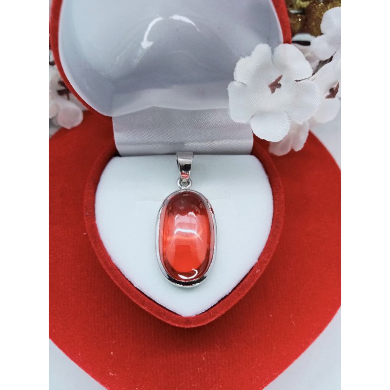 Liontin Batu Merah kilau bahan Perak925 asli lapisan emas putih kualitas super Tokoperak.jayasilver