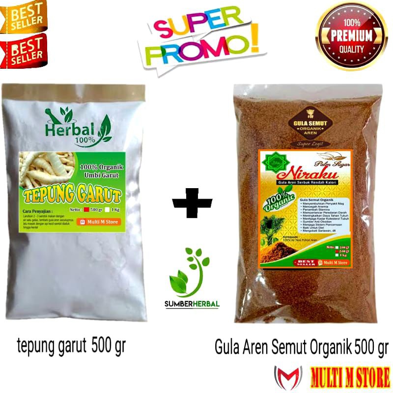 

PAKET 500 Gram Tepung Pati Garut Premium | 500 Gram Gula Aren Semut Original