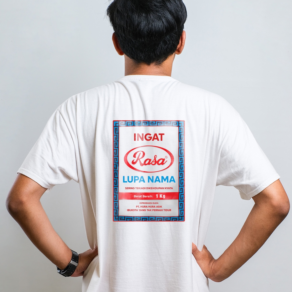 Kaos Desain Unik Plesetan Ingat Rasa Lupa Nama