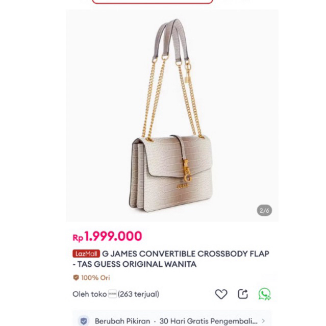 G JAMES CONVERTIBLE CROSSBODY FLAP - TAS GUESS ORIGINAL WANITA