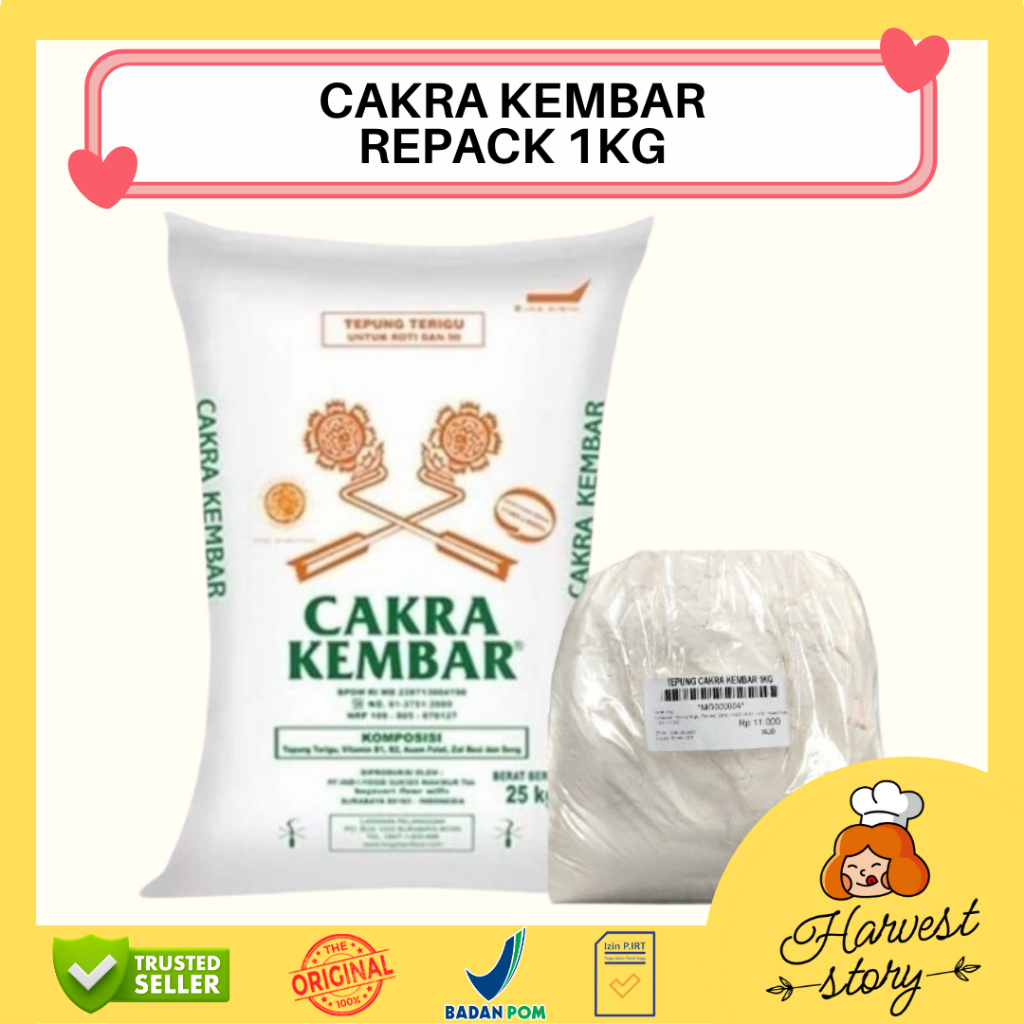 

CAKRA KEMBAR TEPUNG TERIGU REPACK 1KG / TEPUNG TERIGU CAKRA KEMBAR 1KG