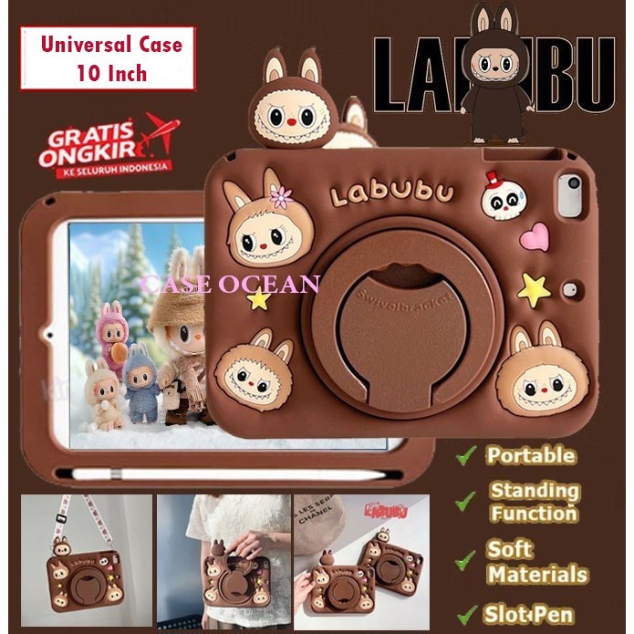 Olike Edu Tab EduTab E3 10 Inch Soft Case Anak Kids Casing Cover Cewek Cowok Motif LABUBU 360 Standi