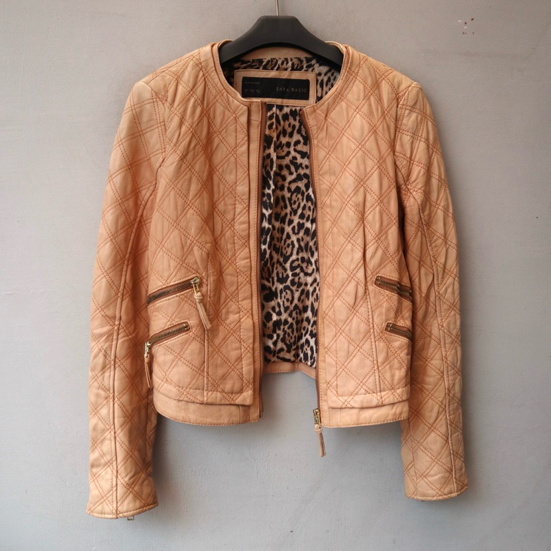 Zara Jaket kulit asli domba outer kecil remaja crop kulit cewek wanita leather jacket Pl bekas prelo