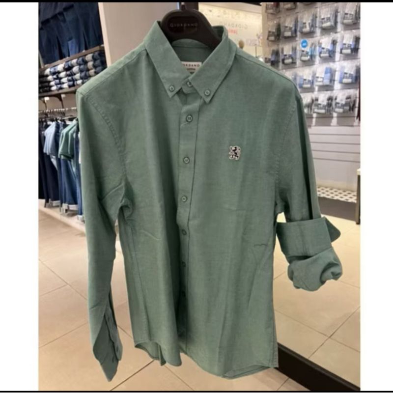 kemeja lengan panjang pria mini lion GREEN giordano original