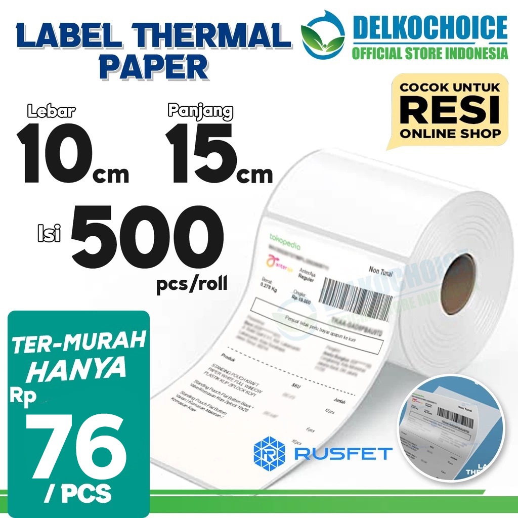 

Label Stiker Thermal Paper A6 10x15mm 100x150 cm Sticker Barcode Resi RUSFET TERMURAH