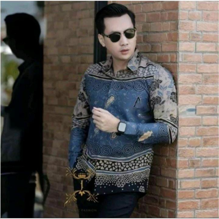 KEMEJA ATASAN BATIK PRIA LENGAN PANJANG WARNA NAVY BIRU BATIK LENGAN PANJANG WARNA NAVI BIRU DONGKER
