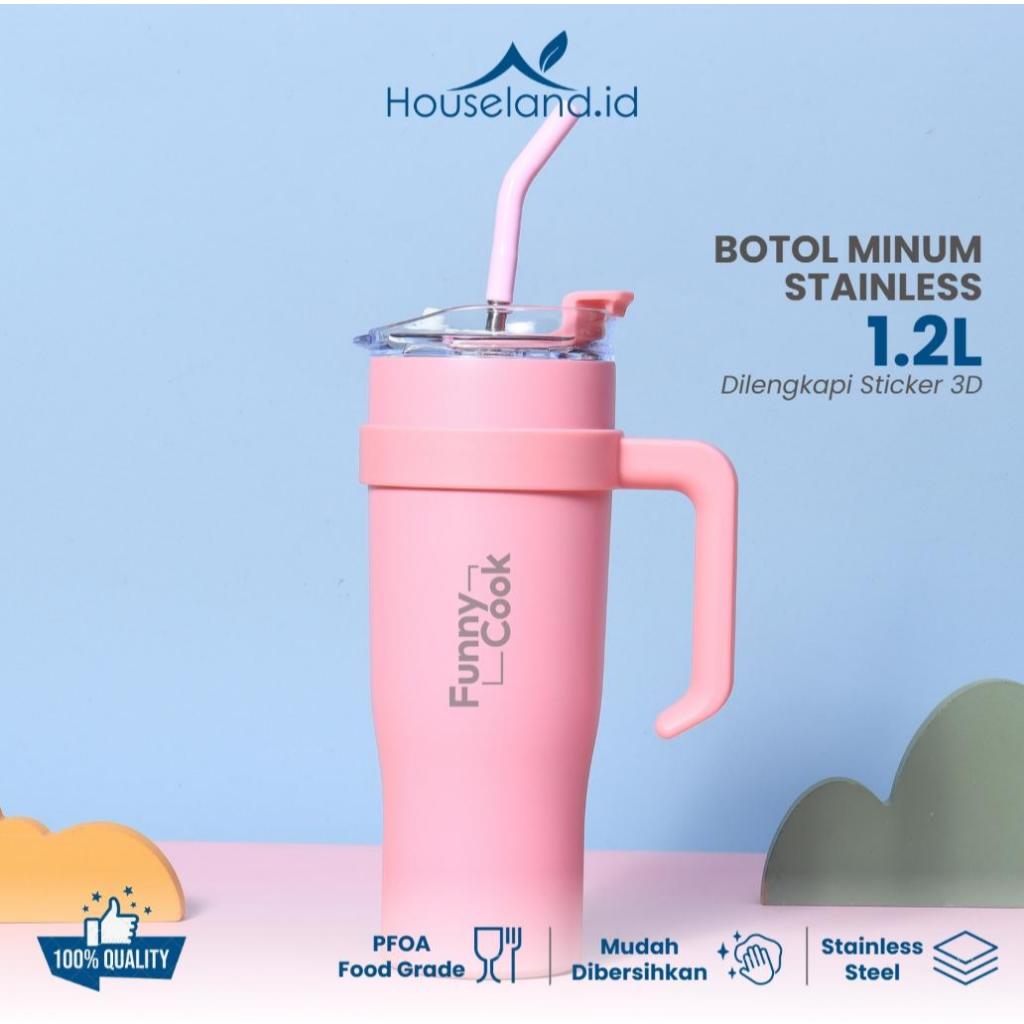 FUNNYCOOK Botol Minum Tumbler Ice Hot Stainless Steel ada Sedotan Tahan Panas Tahan Dingin 1,2Liter