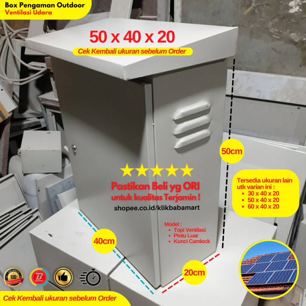 SOLAR CELL PANEL SURYA BOX BESI PENGAMAN PERANGKAT OUTDOOR 50x40x20