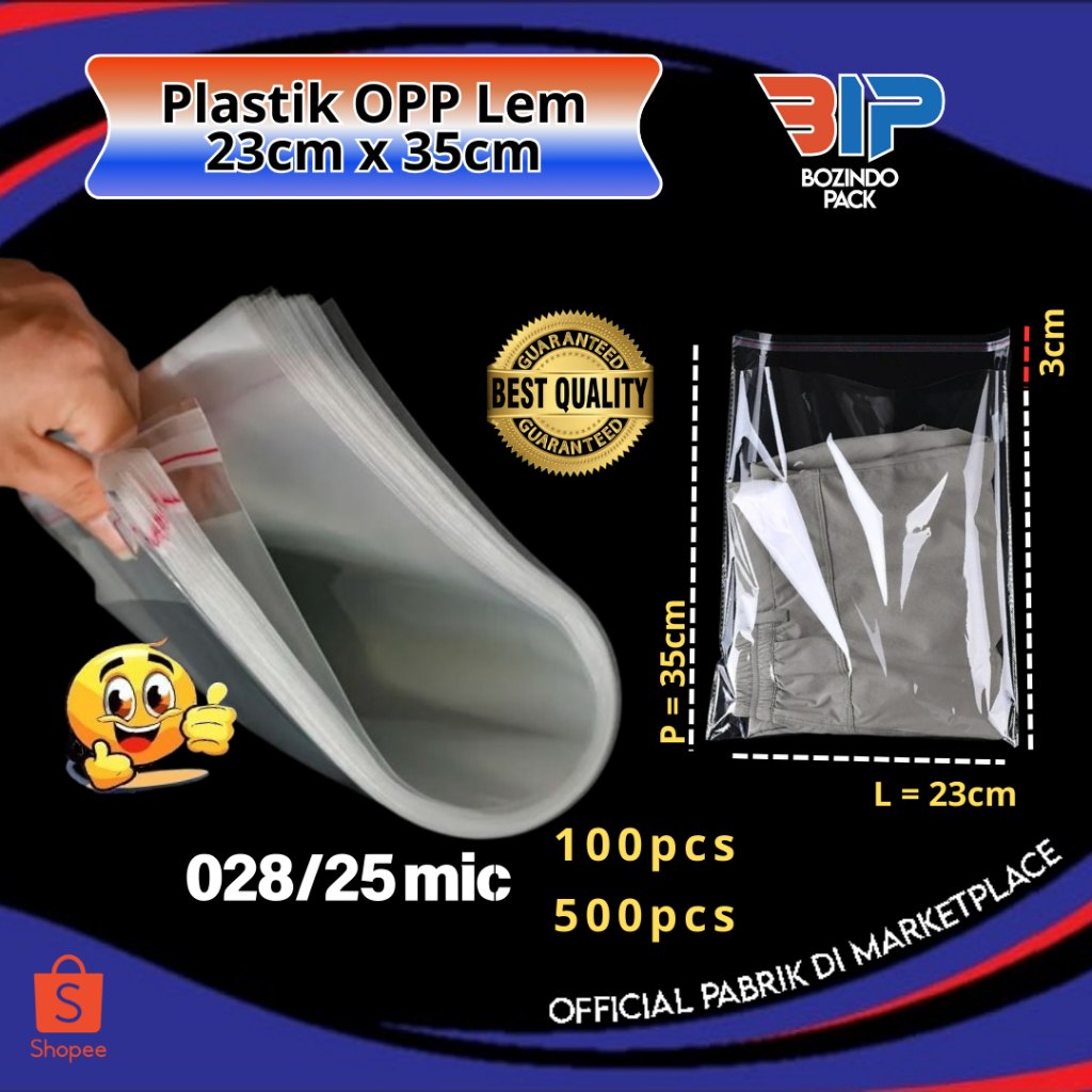 Plastik OPP 23 x 35 028/25 mic isi 100 500 Kantong Plastik Opp Tipis Lem Bening Transparan